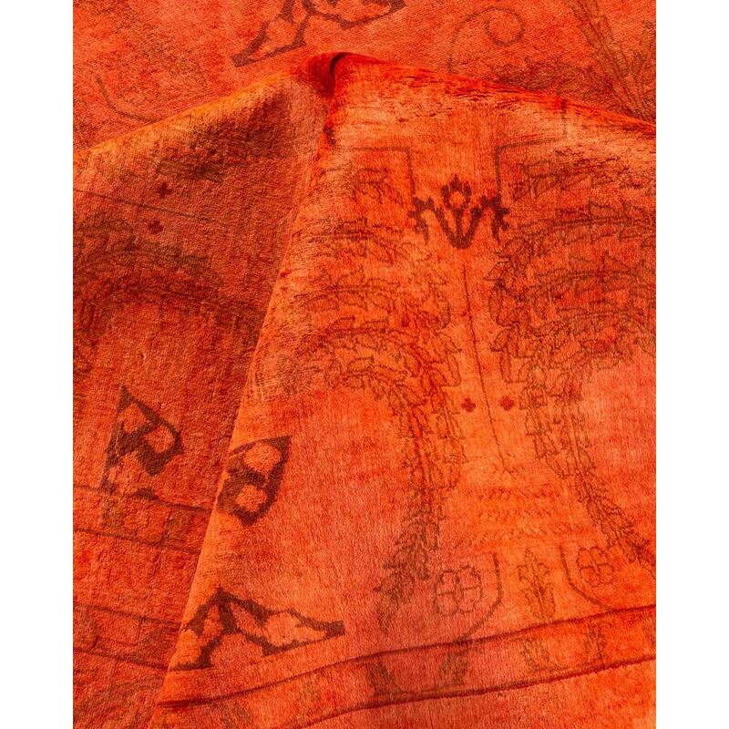 Overton Hand Knotted Wool Vintage Inspired Modern Contemporary Overdyed Orange Area Rug - 9' 2" x 12' 4"