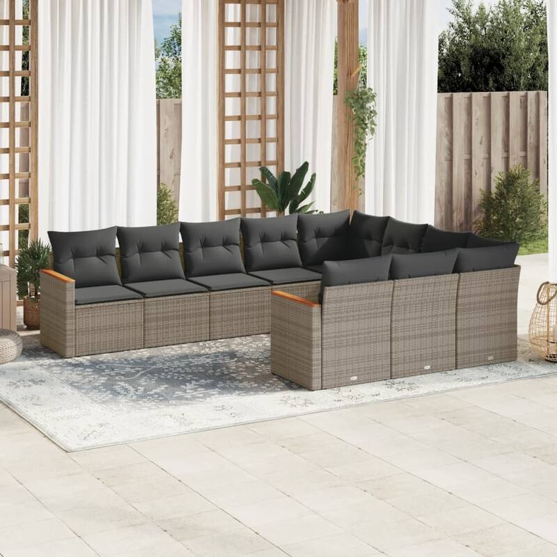 vidaXL Patio Sofa Set with Cushions Outdoor Conversation Furniture Poly Rattan - Gray without table - 24.4 x 24.4 x 27.2 in