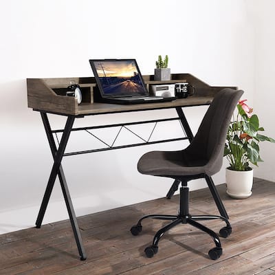 Home Office Computer Desks with Open Cubbies Storage, 43.3 Inch Laptop PC Desk with X-Style Legs, Study Writing Corner Table