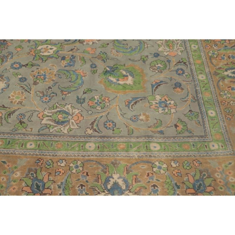 Hand Knotted Oriental 100% Wool Carpet Traditional All-Over Greys & Charcoal Tabriz Area Rug - 13' 3'' X 9' 8''