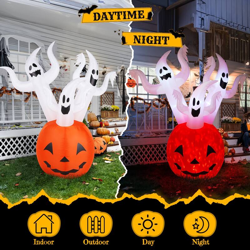 5.9ft Halloween Inflatable Pumpkin Ghost with LED Lights Outdoor Yard Decoration