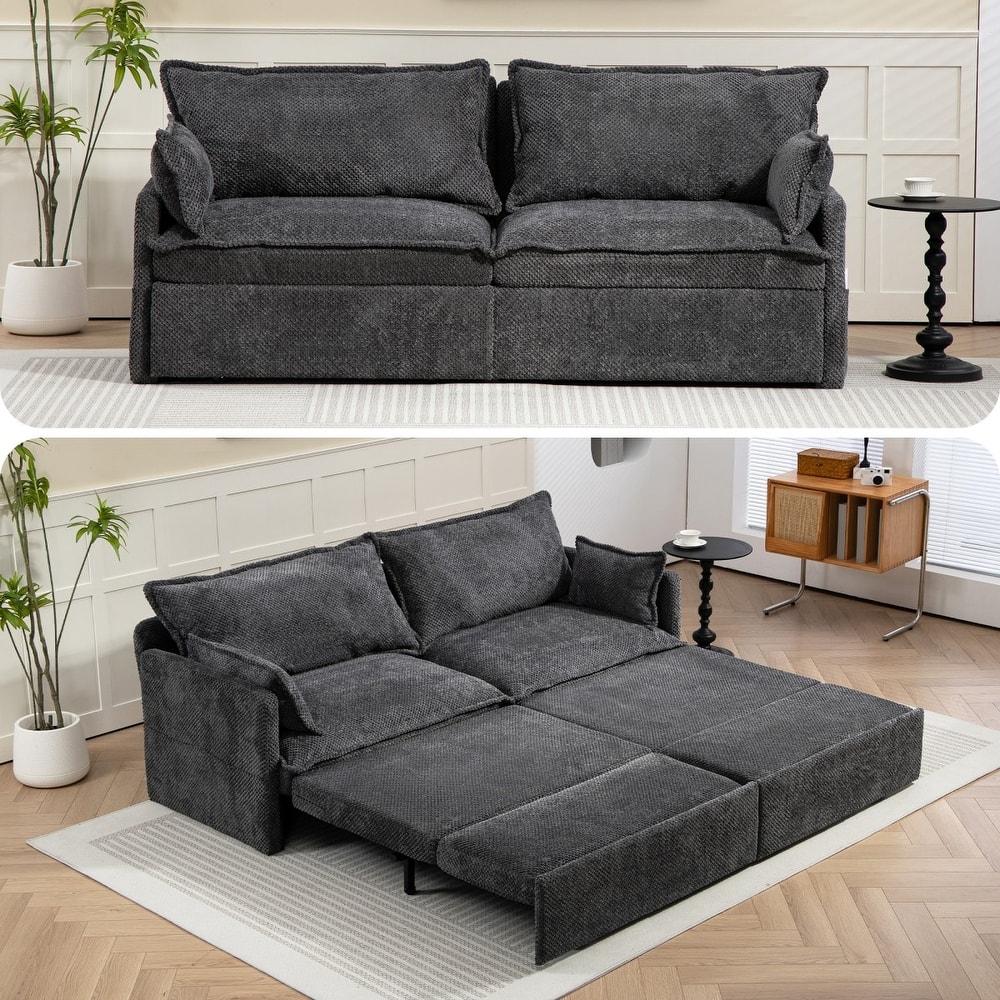 73.6" Corduroy Convertible 3-in-1 Sofa Bed with Charging Ports