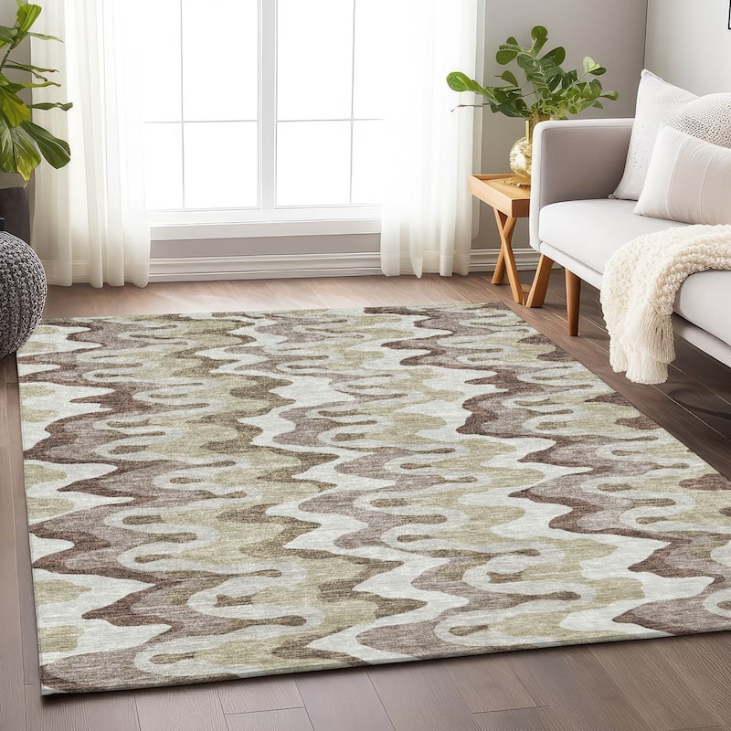 Premium Washable Super Soft Abstract Stripes Mayfield Rug - Beige - 3' x 5' - Rectangle