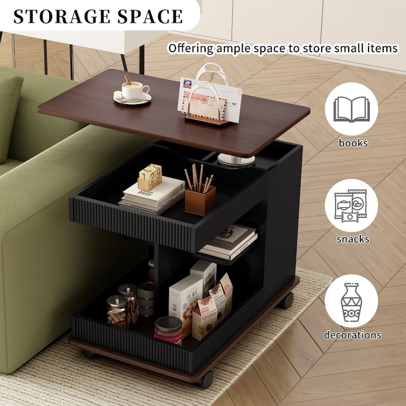 Modern Adjustable End Table with Wheels and LiftTop for Living Room