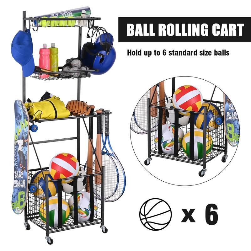 4 Tier Garage Storage Organizer for Sporting Goods Balls