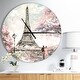 preview thumbnail 1 of 8, Designart 'Eiffel with Pink Flowers' Oversized French Country Wall CLock