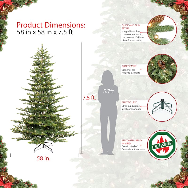 Puleo International 7.5 ft. Pre-Lit Aspen Fir Artificial Christmas Tree