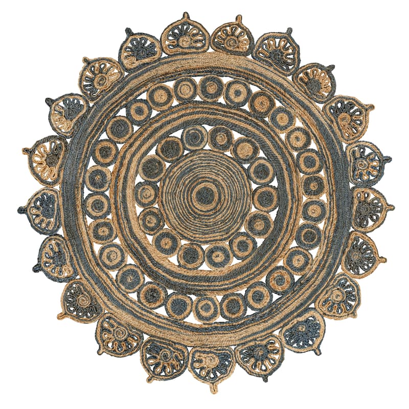 JONATHAN Y Algae Medallion Contemporary Bohemian Round Jute Blue/Natural Area Rug - 6' Round