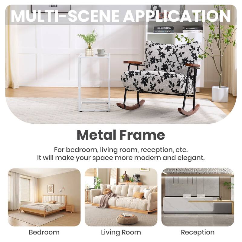Fabric & Metal Modern Rocking Accent Chair with High-Density Foam Cushion and 300lb Weight Capacity