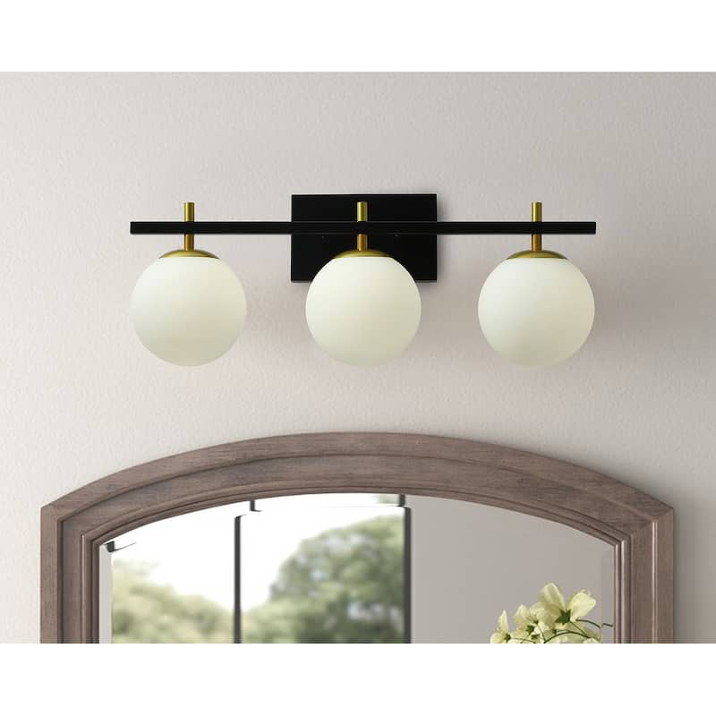 Modern Black 3-Light Ball White Glass Shade Vanity Lighting