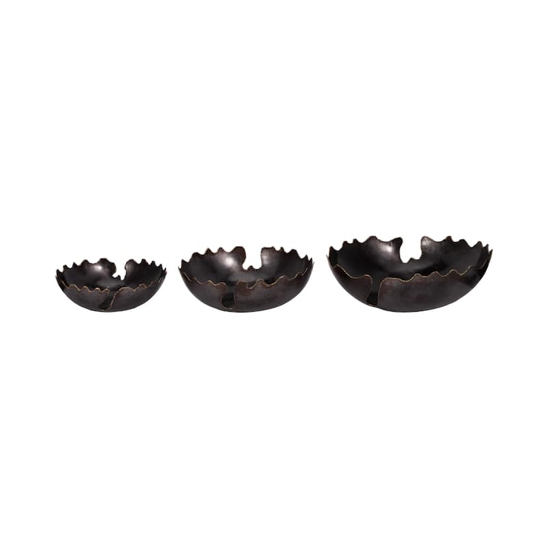 Scalloped Edge Decorative Bowl with Artistic Contours - Set of 3 - 18" x 18" x 6"