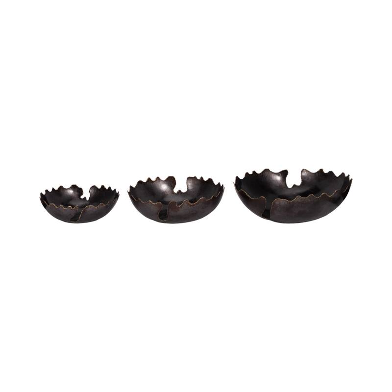 Scalloped Edge Decorative Bowl with Contours - Set of 3 - 18", Black - 18.0"