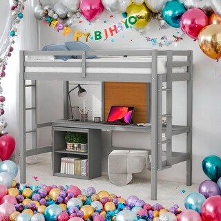 Twin size Loft Bed With Desk and Writing Board,2 Drawers Cabinet for Home