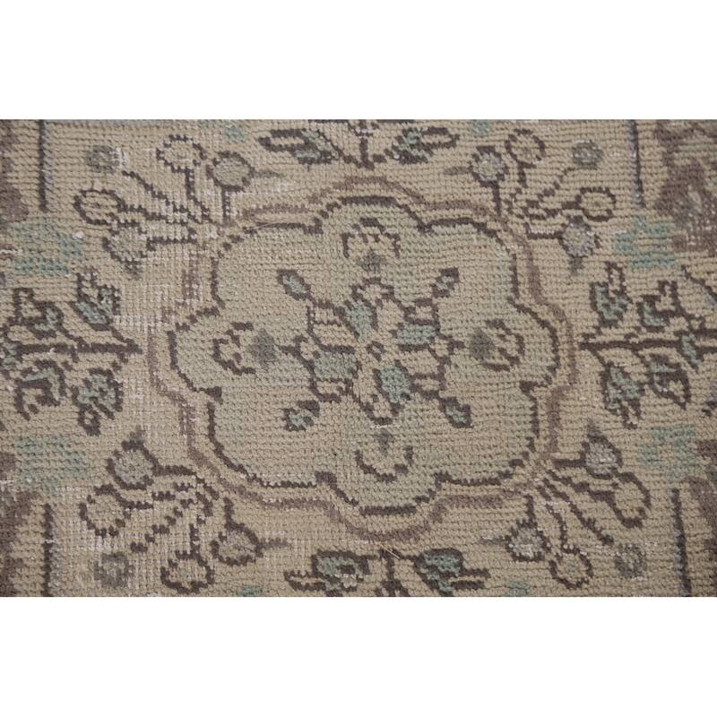 Hand Knotted Oriental 100% Wool Carpet Traditional Floral Beige & Ivories Tabriz Area Rug - 9' 2'' X 6' 9''