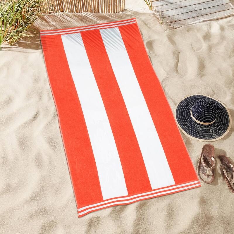 Superior Cabana Stripe Oversized Cotton Beach Towel (Set of 2)