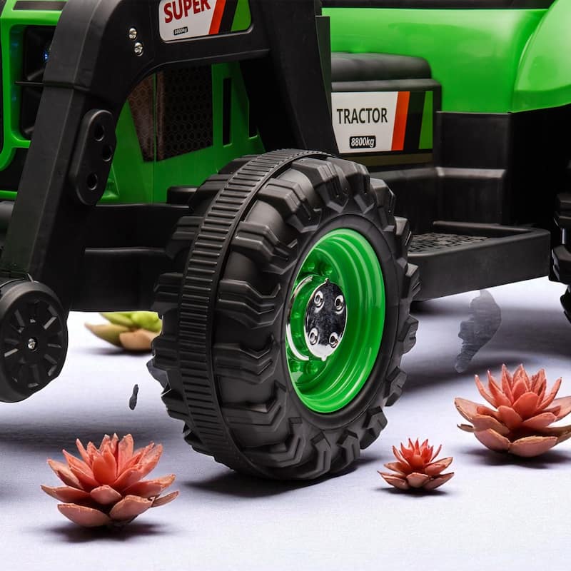 24V Kids Ride-On Tractor with 4-in-1 Construction Attachments, Parent Remote, 3-Speed, LED Lights, Music