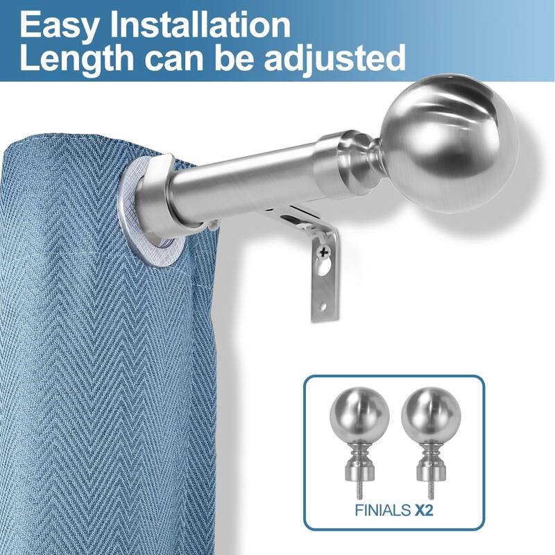 1-inch Diameter Steel Ball Adjustable Single Drapery Curtain Rod