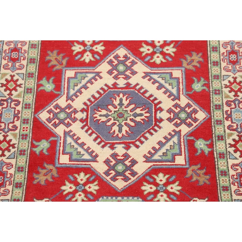 Red Kazak Oriental Foyer Rug Hand-Knotted Wool Carpet - 3'3" x 4'10"