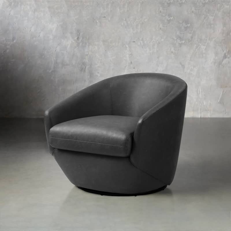 Faux Leather Velvet Upholstered Swivel Barrel Chair