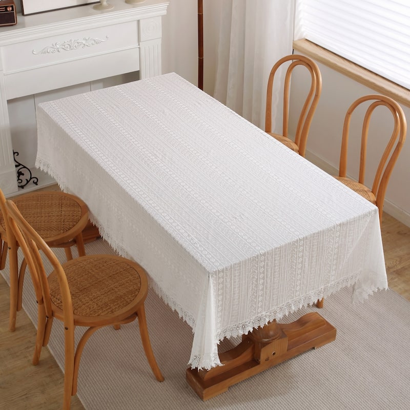 Enova Home High Quality Rectangle Cotton Washable Tablecloth Stripe with Tassel for Home Party Wedding Dining Christmas