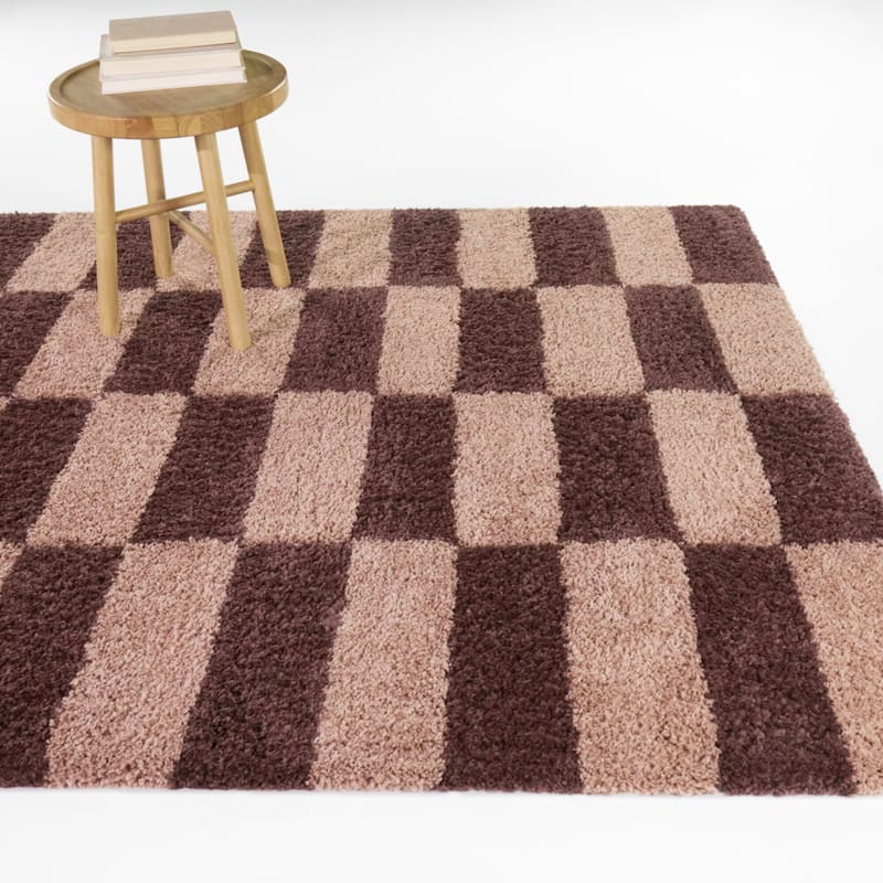 Dixon Checkered Shag Area Rug - 7'10" x 10' - Beige/Brown