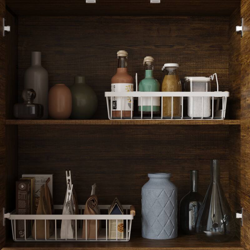 Multifunctional Kitchen Cabinet Collection Metal Frame Shelf Brown Walnut Color