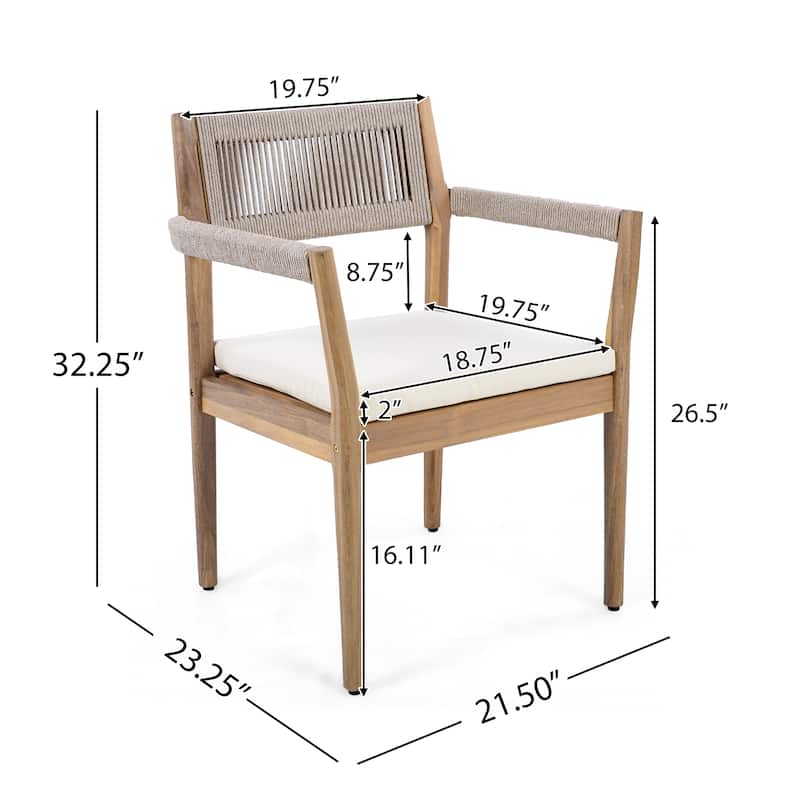 Braided Acacia Wood Outdoor Dining Table and Chairs Set of 6, All-Weather Patio Furniture for Garden, Poolside, and Backyard