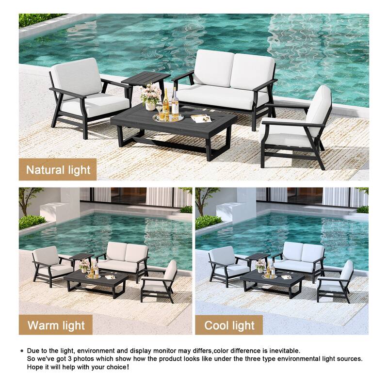 5-Piece Teak Outdoor Conversation Set with Tables.