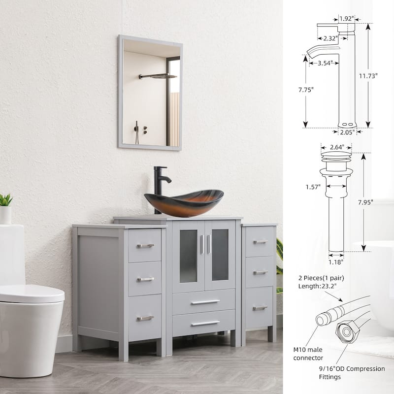 48" Bathroom Vanity Set Vessel Sink Faucet W/ Small Cabinet Combo