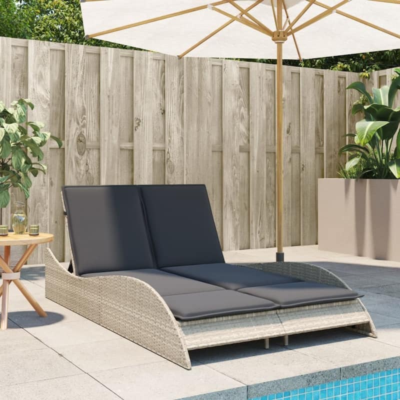 vidaXL Patio Sun Lounger Light Gray PE Rattan, Powder-Coated Steel Double - 44.9" x 80.7" x 28.7"/ 1