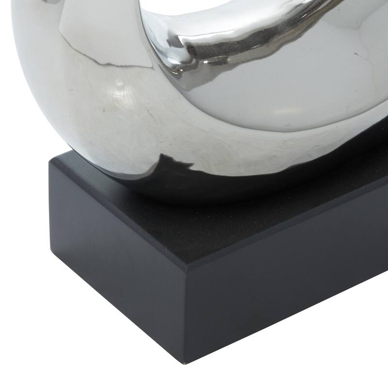 Silver Ceramic Abstract Decorative Sculpture with Black Base