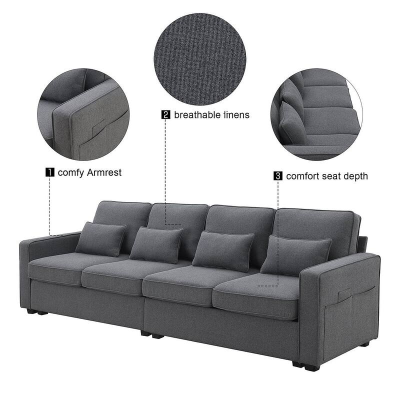104" Linen Fabric Sectional Sofa Minimalist Style Couch for Living Room