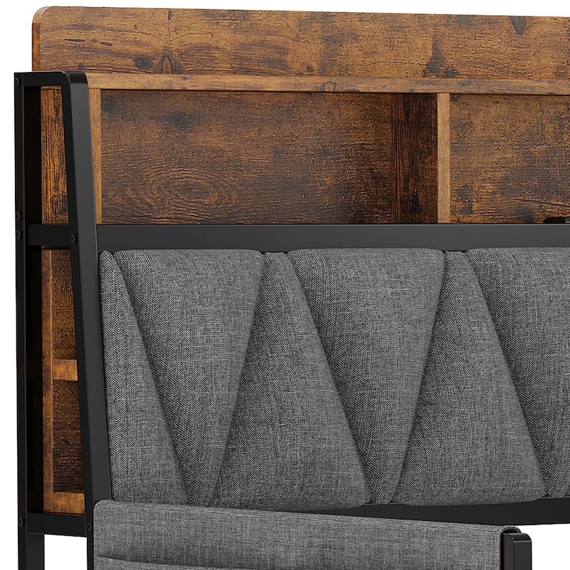 Twin Size Daybed with Trundle Heavy Duty Metal Frame RGB LED Lights Bookcase Headboard and Charging Station