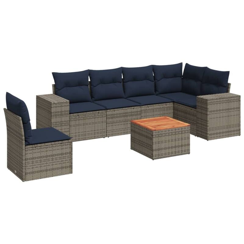 vidaXL Patio Sofa Set with Cushions Outdoor Furniture 7 Piece Poly Rattan - 24.4x 24.4x 27.2