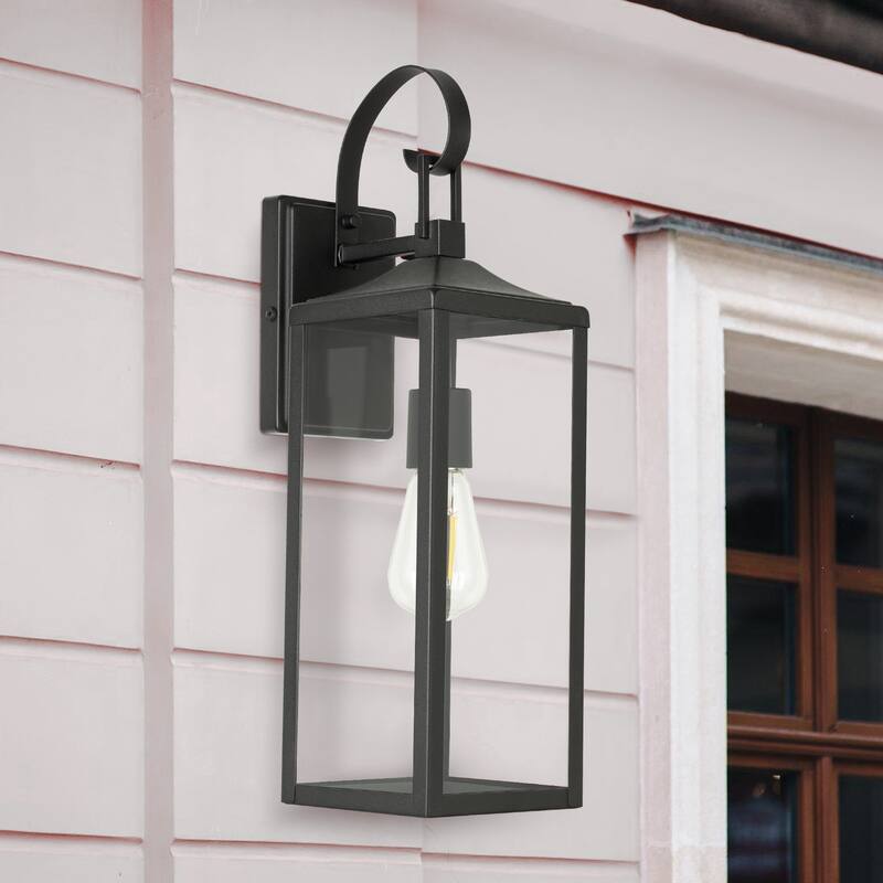 Castle 1-Light 15.81in. Outdoor Wall Light with Matte Black Finish and Clear glass shade
