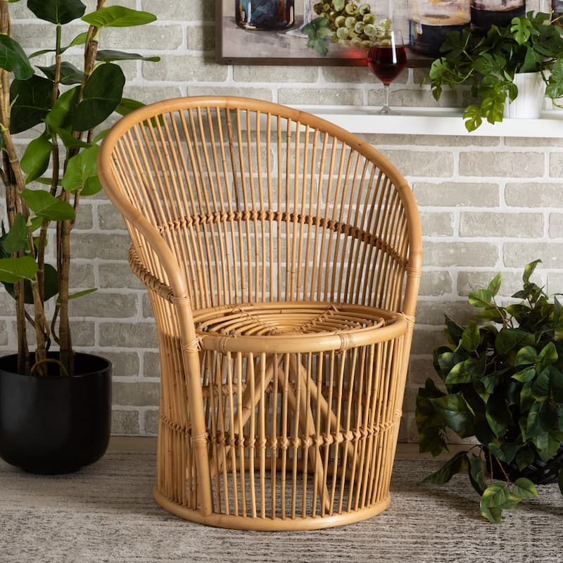 Narva Modern Bohemian Natural Brown Rattan Accent Chair