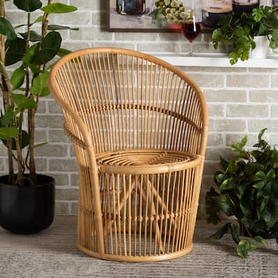 Narva Modern Bohemian Natural Brown Rattan Accent Chair
