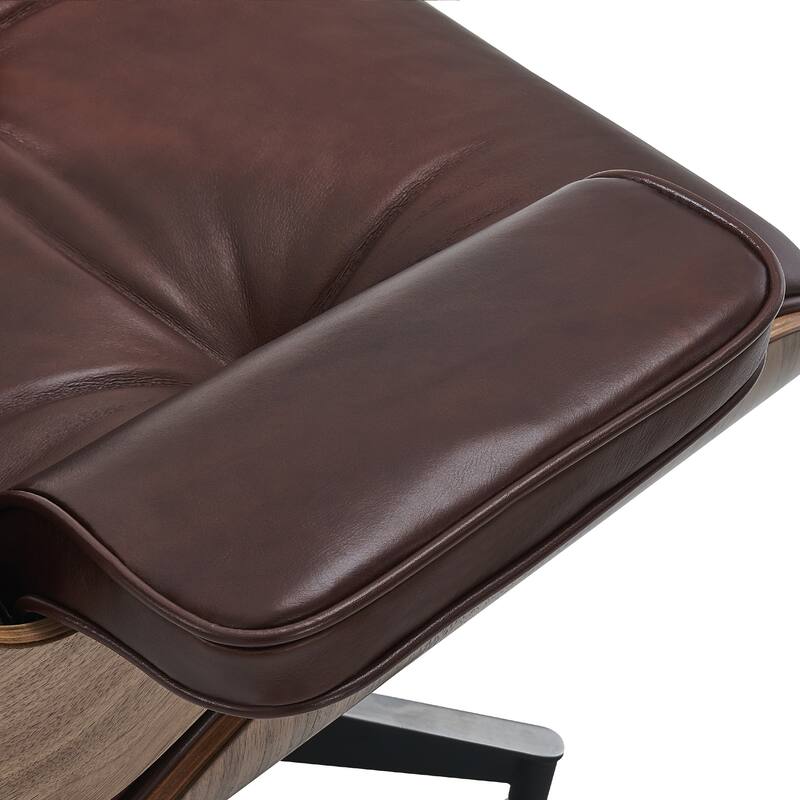 Mid-century Modern Lounger Real Leather Arm Chair and Ottoman Set