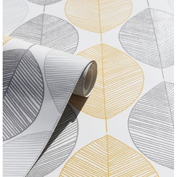 yellow and grey leaf wallpaper