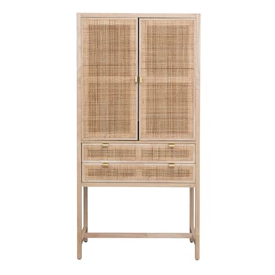 Woven Cane and Wood Cabinet - 33.5"L x 15.7"W x 66.9"H