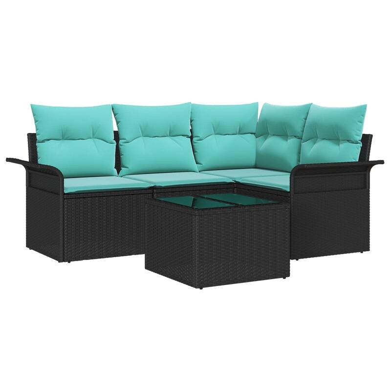 vidaXL 4/5-Seater Garden Sofa with Cushions Black/Brown/Grey Poly Rattan - 52.2 x 73.8 x 27.2
