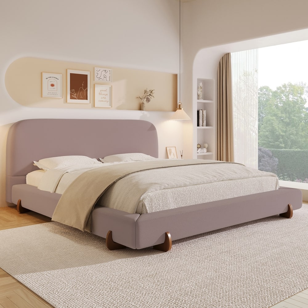 Christopher Knight Home - Verona Unique Design Modern Upholstered Bed Frame with Wood Legs and Headboard