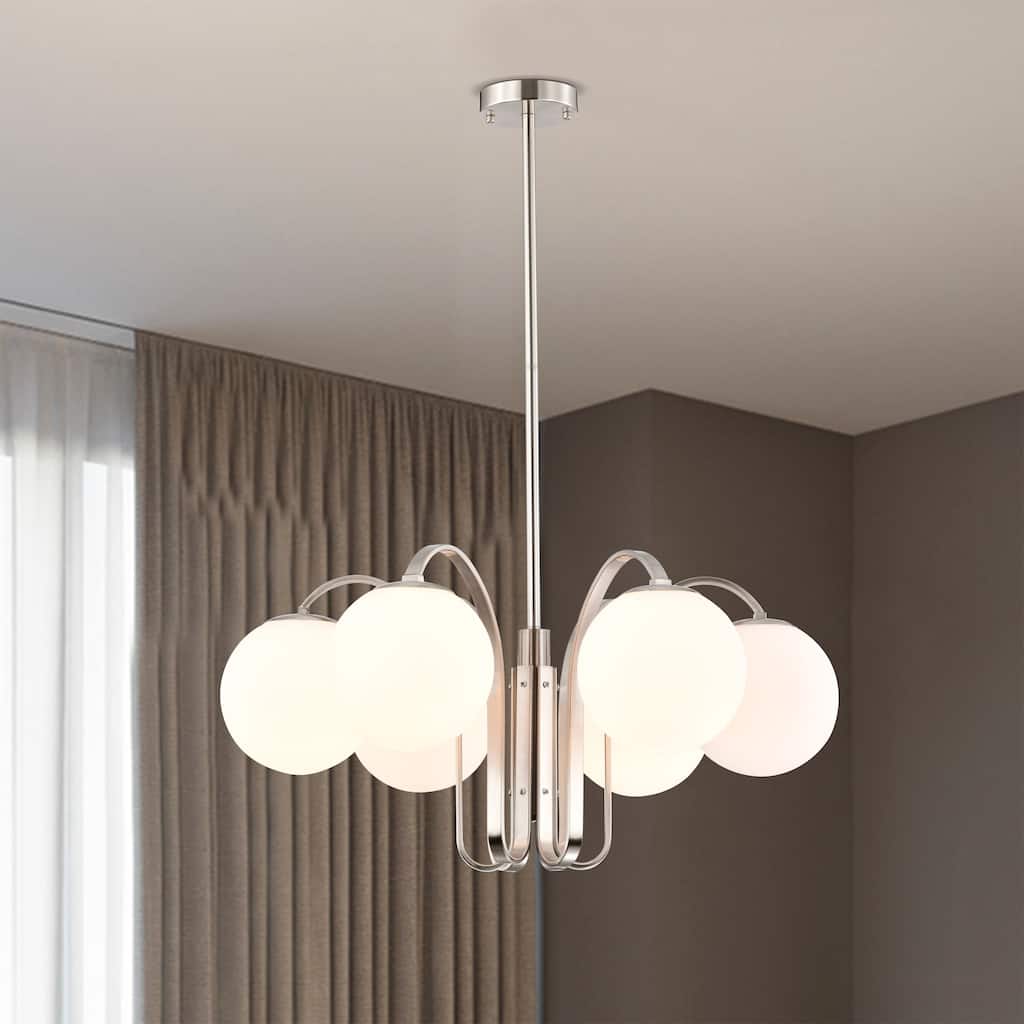 Aran 28 Inch Globe Opaque Glass Chandelier 6 Light