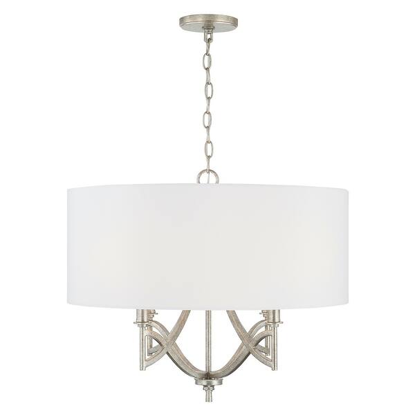 slide 2 of 7, Sylvia 24" 4-light Drum Pendant w/ White Fabric Shade Antique Silver