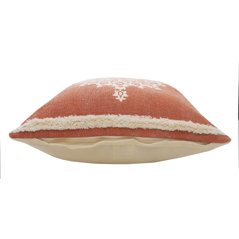 HomeRoots 20" X 20" Orange And Off-White 100% Cotton Geometric Zippered Pillow