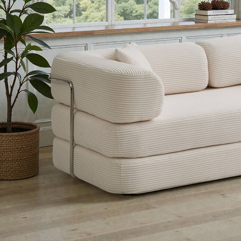 Convertible Floor Sofa Bed, 5-in-1 Modular Compressed Couch with Blanket Pillow, Corduroy Foam Sleeper