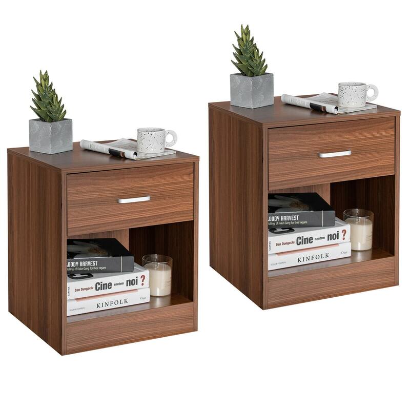 Gymax Set of 2 Nightstand End Side Table Storage Cabinet w/ Drawer - See Details - Brown