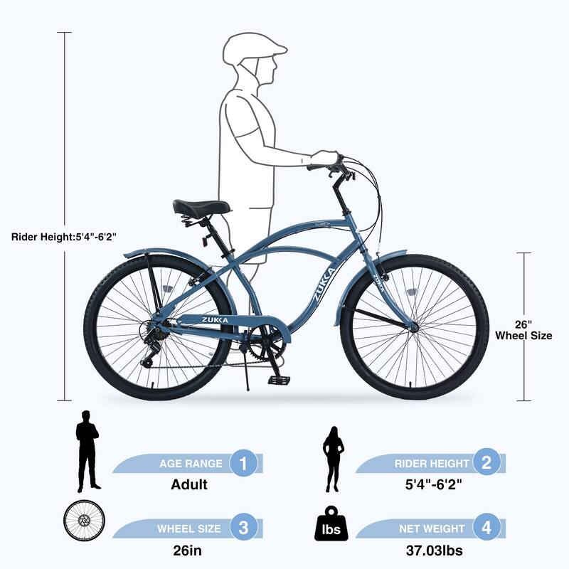 26-inch Women's Beach Cruiser Bike with Shimano 7-Speed, Double V Brakes, Comfortable Saddle, and High-Quality Tires