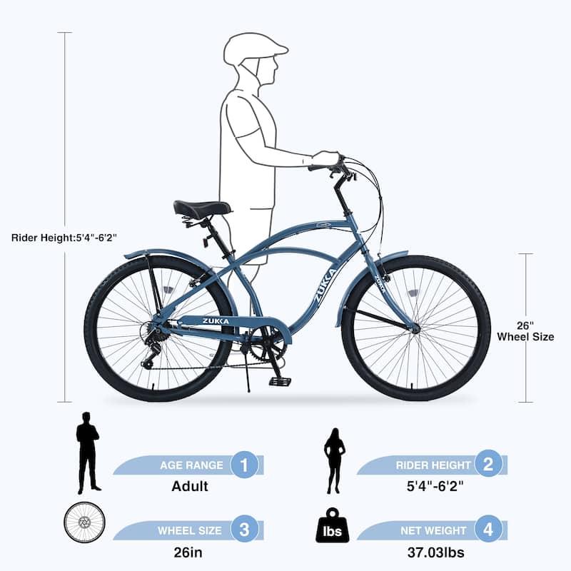 Beach Cruiser Bike Blue Anti-Skid Bikes Outdoor Bikes Road Bikes