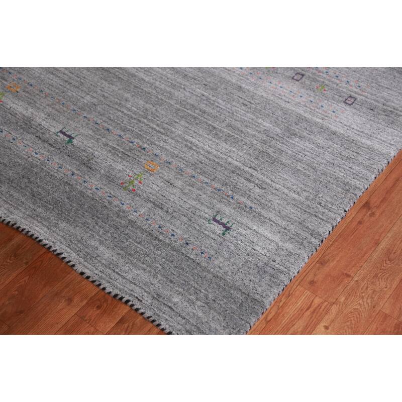 Hand Knotted Oriental 100% Wool Carpet Tribal Animal Pictorial Greys & Charcoal Gabbeh Area Rug - 9' 6'' X 7' 10''
